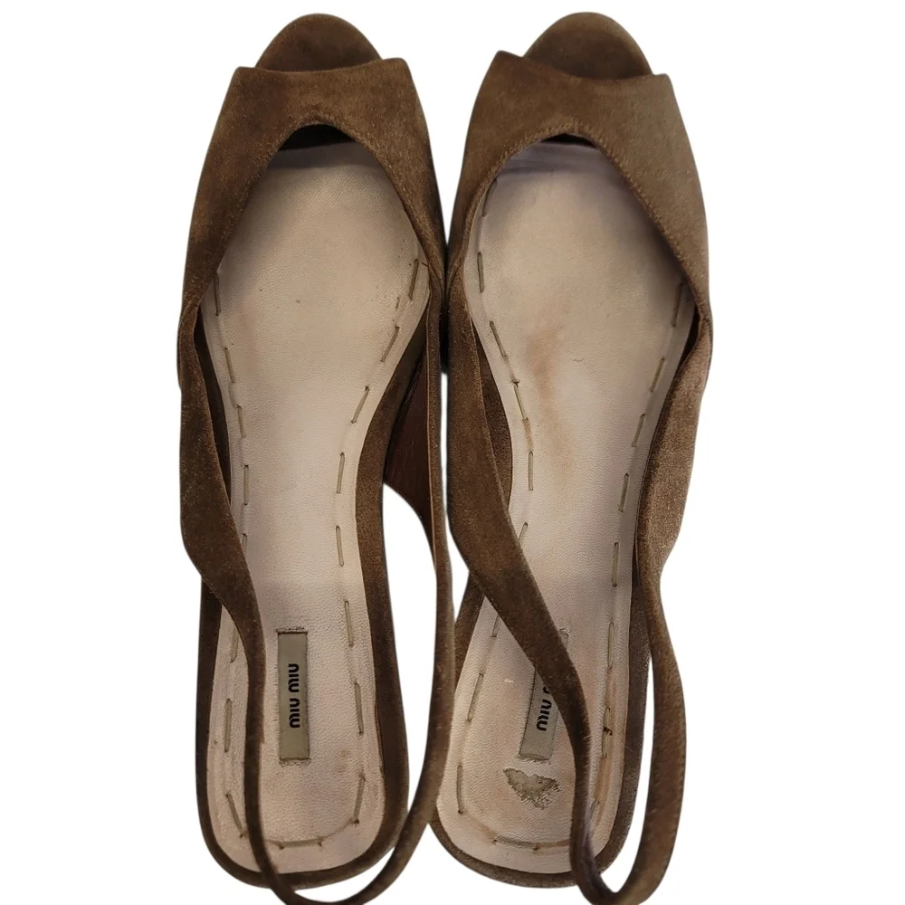Miu miu wood & suede leather mules - Picture 4 of 7